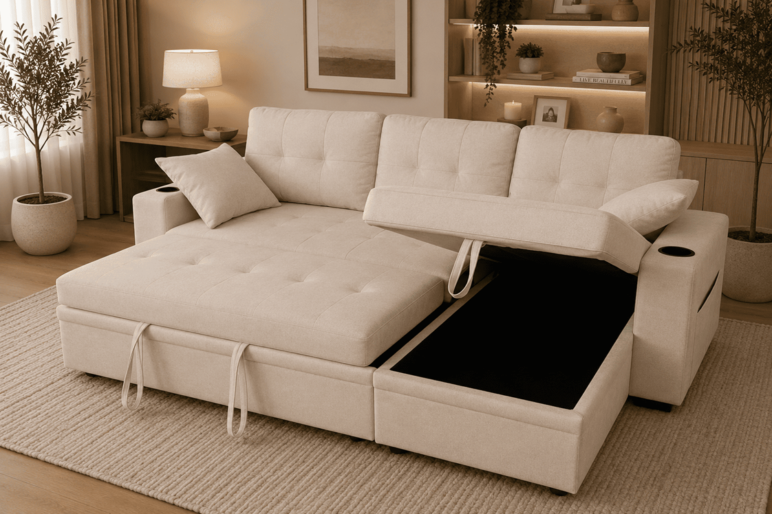 L-Shape Convertible Sleeper Sectional Sofa Bed - Image 5