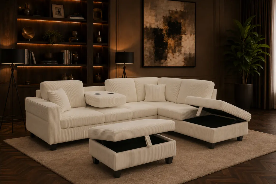 2510 reversible corduroy sofa set Cream