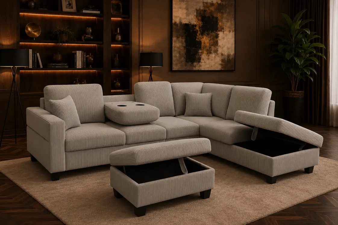 2510 Reversible Corduroy Sectional Sofa Set