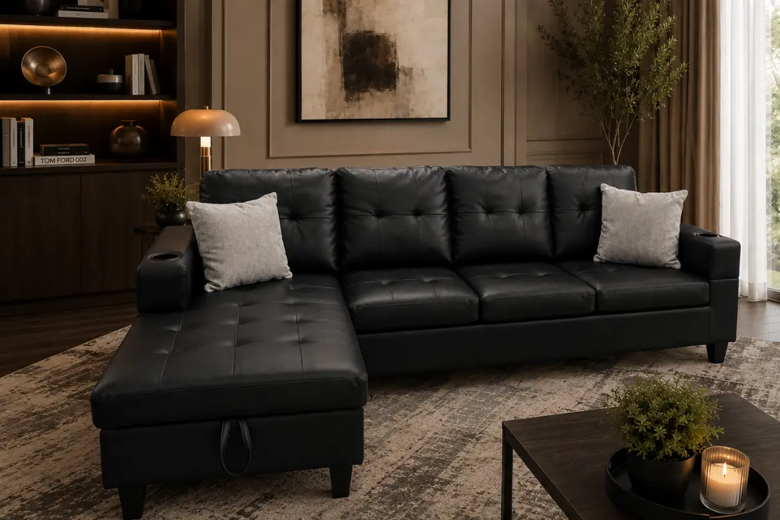 2218 PU Leather Sectional Sofa with Storage Chaise - Image 3