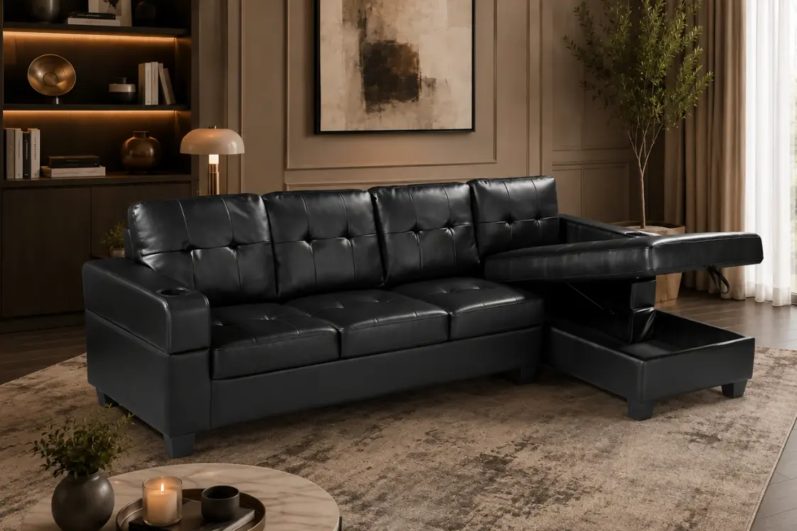 2218 PU Leather Sectional Sofa with Storage Chaise