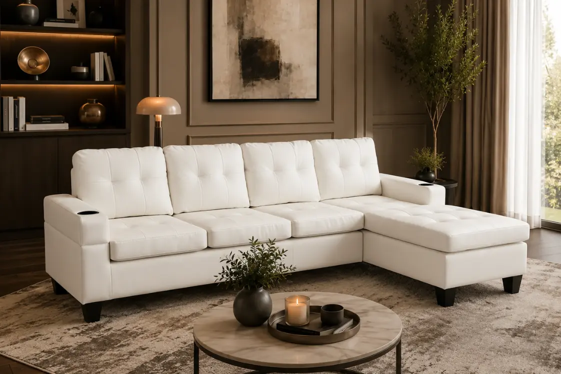2022 Reversible PU Leather Sectional Sofa