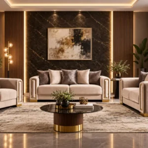 Modern Velvet 3-Piece Sofa Set with Gold Accents