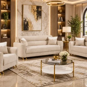 Velvet 3-Piece Sofa Set with Gold Accents
